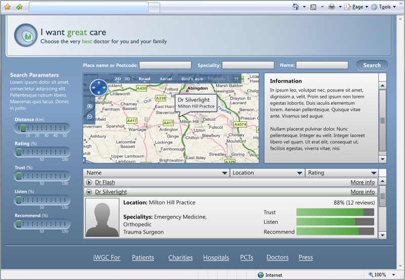 I Want Great Care interface