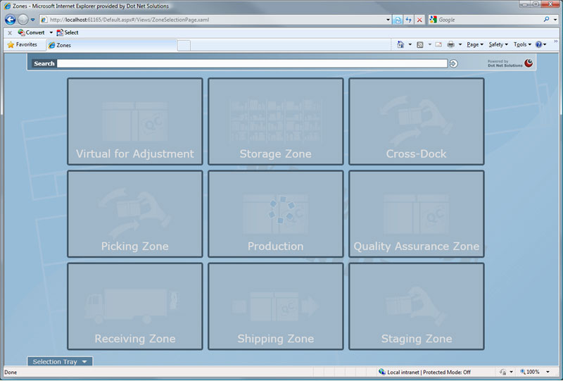 Warehouse Explorer work zone interface